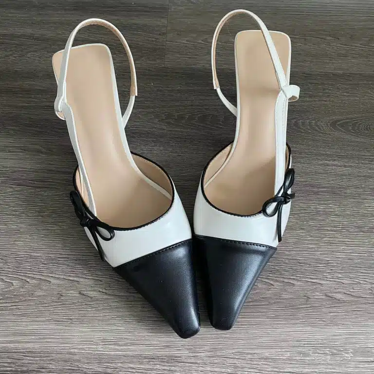 Black & White Kitten Heels with Bow