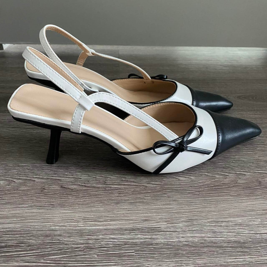 Black & White Kitten Heels with Bow