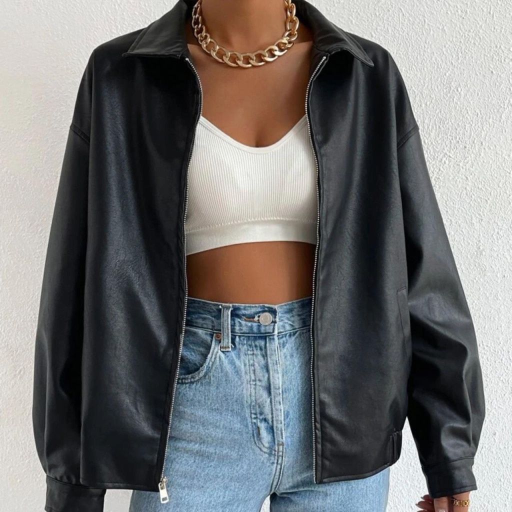 Zip up leather jacket