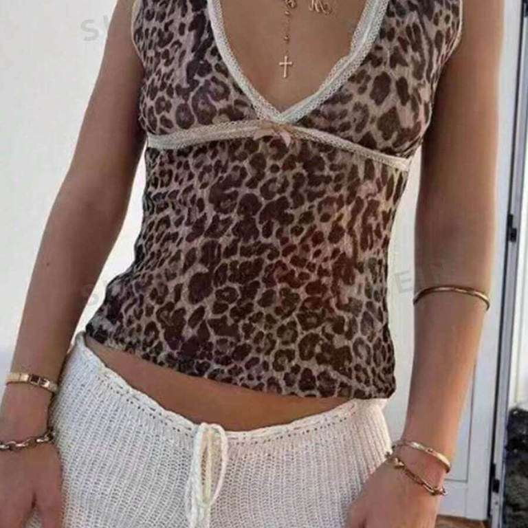 Leopard Print Cami Top with Black Trim