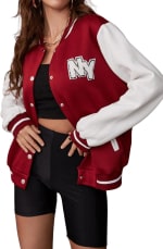 Letter Patch Detail Two Tone Varsity Jacket