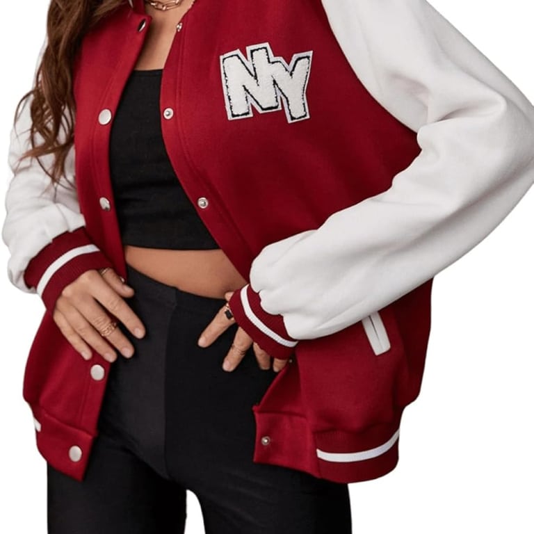 Letter Patch Detail Two Tone Varsity Jacket