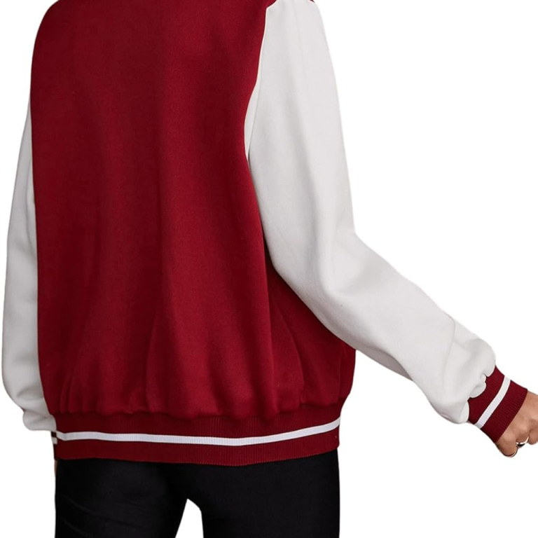 Letter Patch Detail Two Tone Varsity Jacket