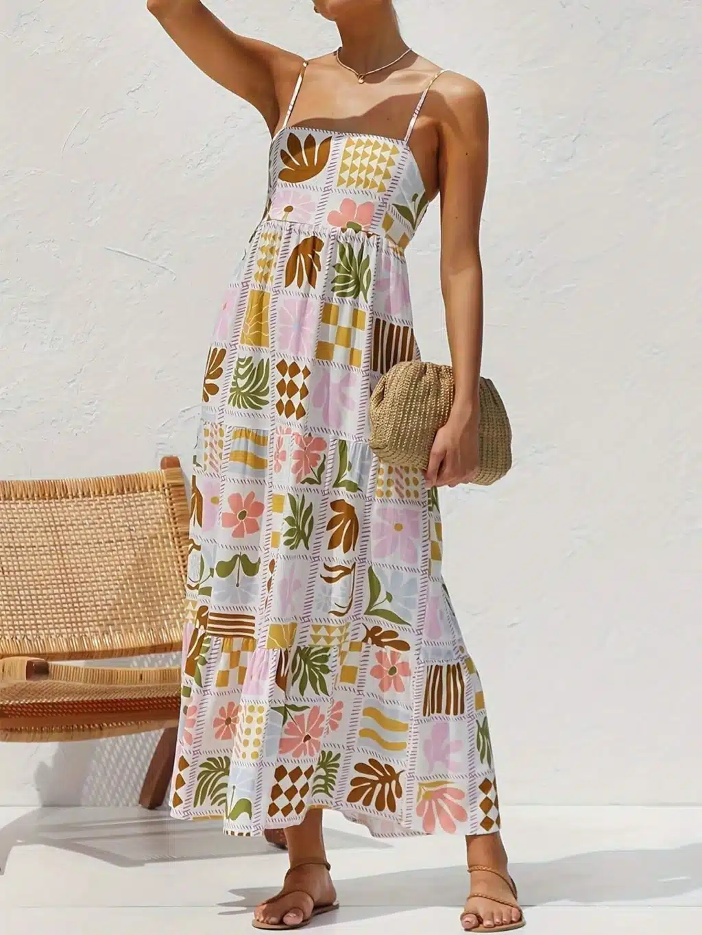 Vintage Print Maxi Dress