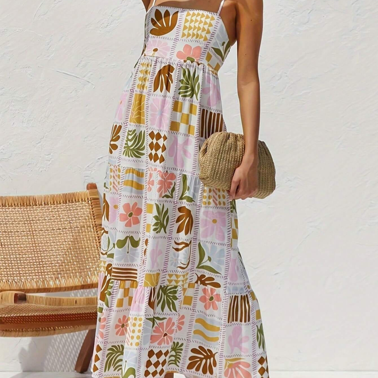 Vintage Print Maxi Dress