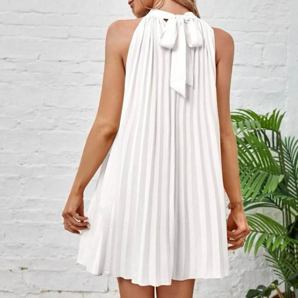 Tie-Back Pleated Halter Dress