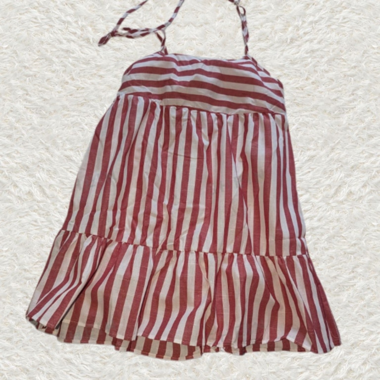 Red and White Stripes Ruffle Hem Dress