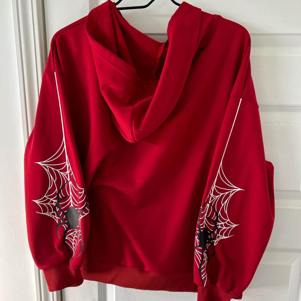 Spider Web Print Zip-Up Hoodie