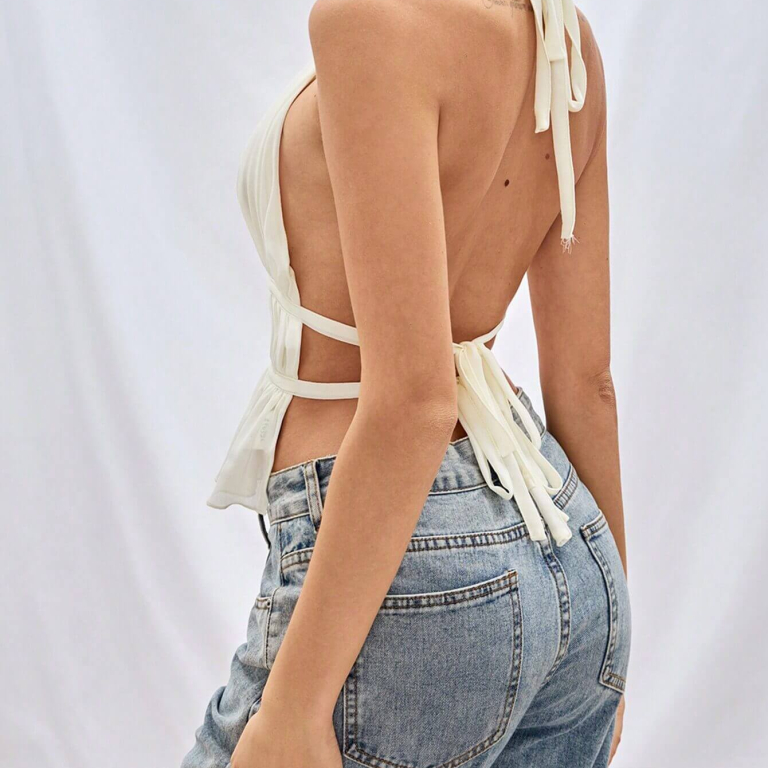 White Ruffle Backless Top