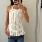 White Ruffle Backless Top