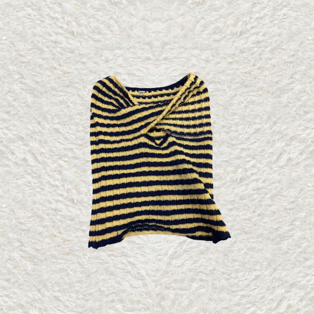 Stripe Pattern Twist Front Tube Knit Top