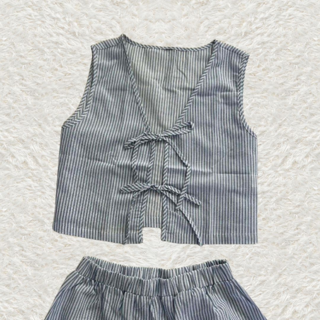 Striped Camisole & High-Waisted Loose Shorts Set