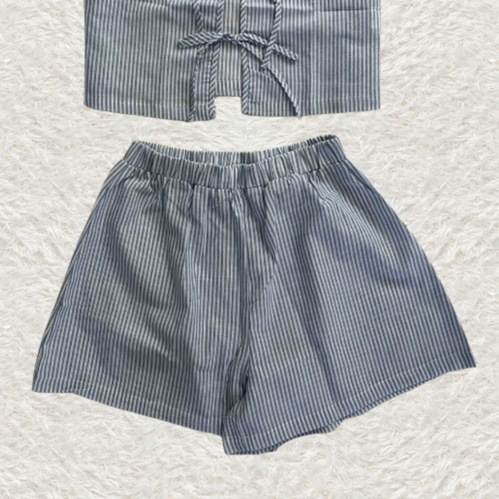 Striped Camisole & High-Waisted Loose Shorts Set