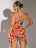 Tie-Dye Knot Front Cami Top & Draped Side Bodycon Skirt