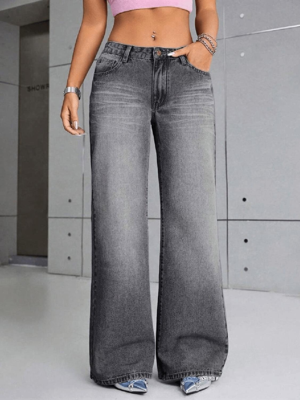 Dark Grey Low waist baggy jeans