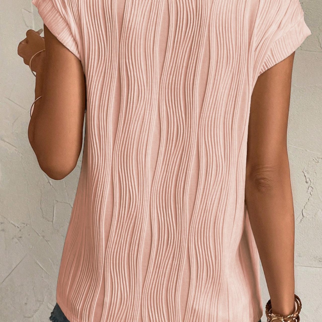 Women's Pink Wavy Texture Cap Sleeve Blouse