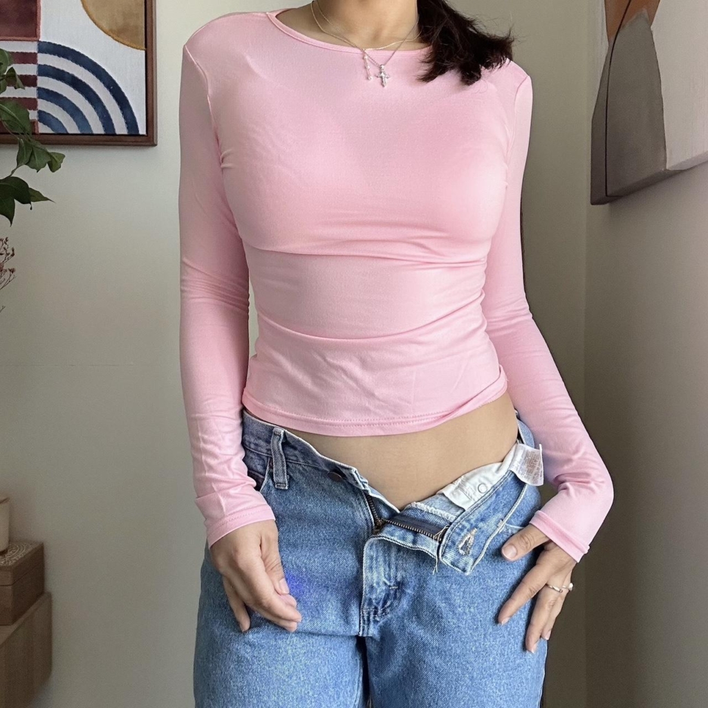 Y2K Blush Pink Soft Girl Long Sleeve Top