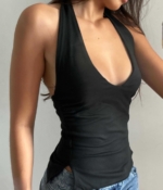 Black Ruched Halter Top