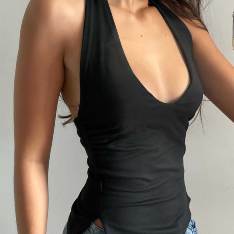 Black Ruched Halter Top