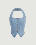 Button Front Denim Halter Top