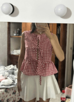 Checkered Sleeveless with Ruffle Hem