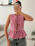 Checkered Sleeveless with Ruffle Hem