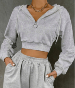 Drawstring Crop Hoodie Sweatshirt