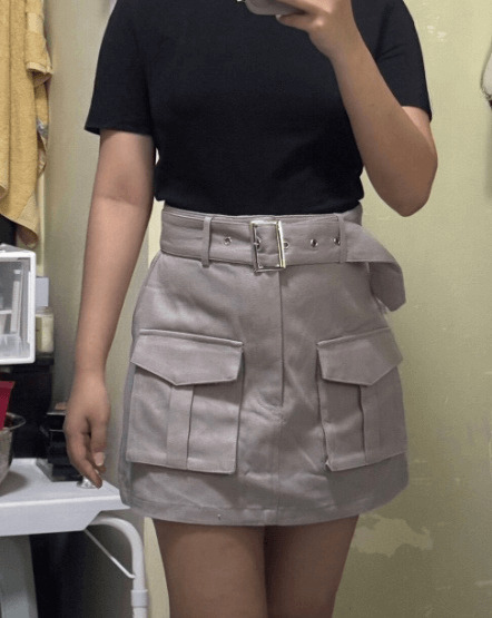 Flap Pocket Buckle Belted Cargo Skirt