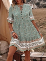 Frenchy Floral Print Tie-Waist Bell Sleeve Dress