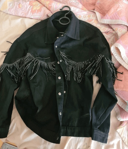 Fringe Trim Drop Shoulder Denim Jacket