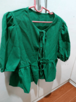 Green Blouse with Puff Sleeves