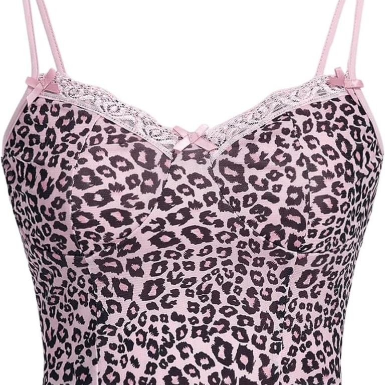 Leopard Mesh & Lace Cami Top