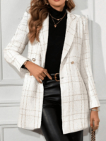 Metal Button Long Sleeve Fitted Mid-Length Woolen Coat