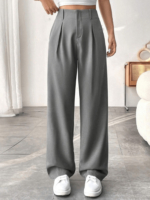 Pleated Straight Leg Relaxed Fit Pants