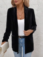 Velvet Cuffed Ruched Black Blazer