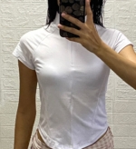 White Quarter-Zip Ripped Cropped Shirt