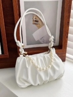 Faux Pearl & Rhinestone Ruched Bag