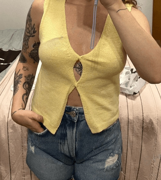 Yellow V-Neck Knitted Top