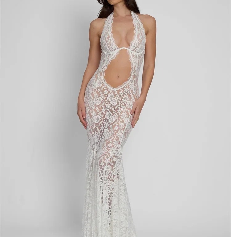 Lace Halter Neck Maxi Dress