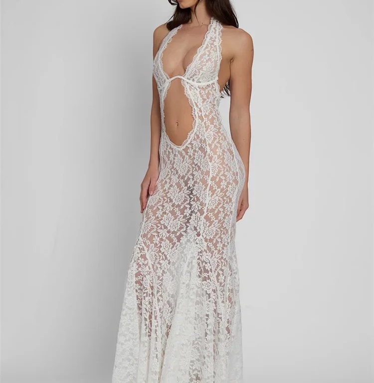 Lace Halter Neck Maxi Dress