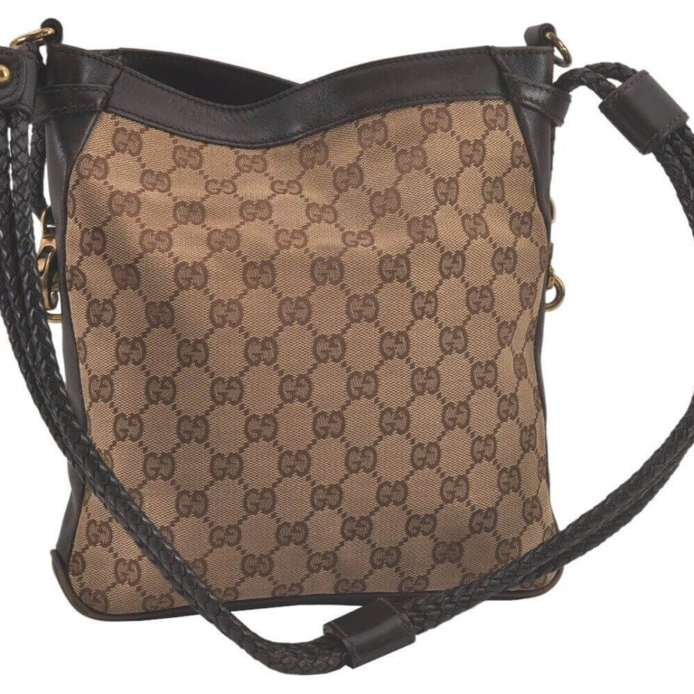 GUCCI Shoulder Cross Body Bag GG Canvas Leather