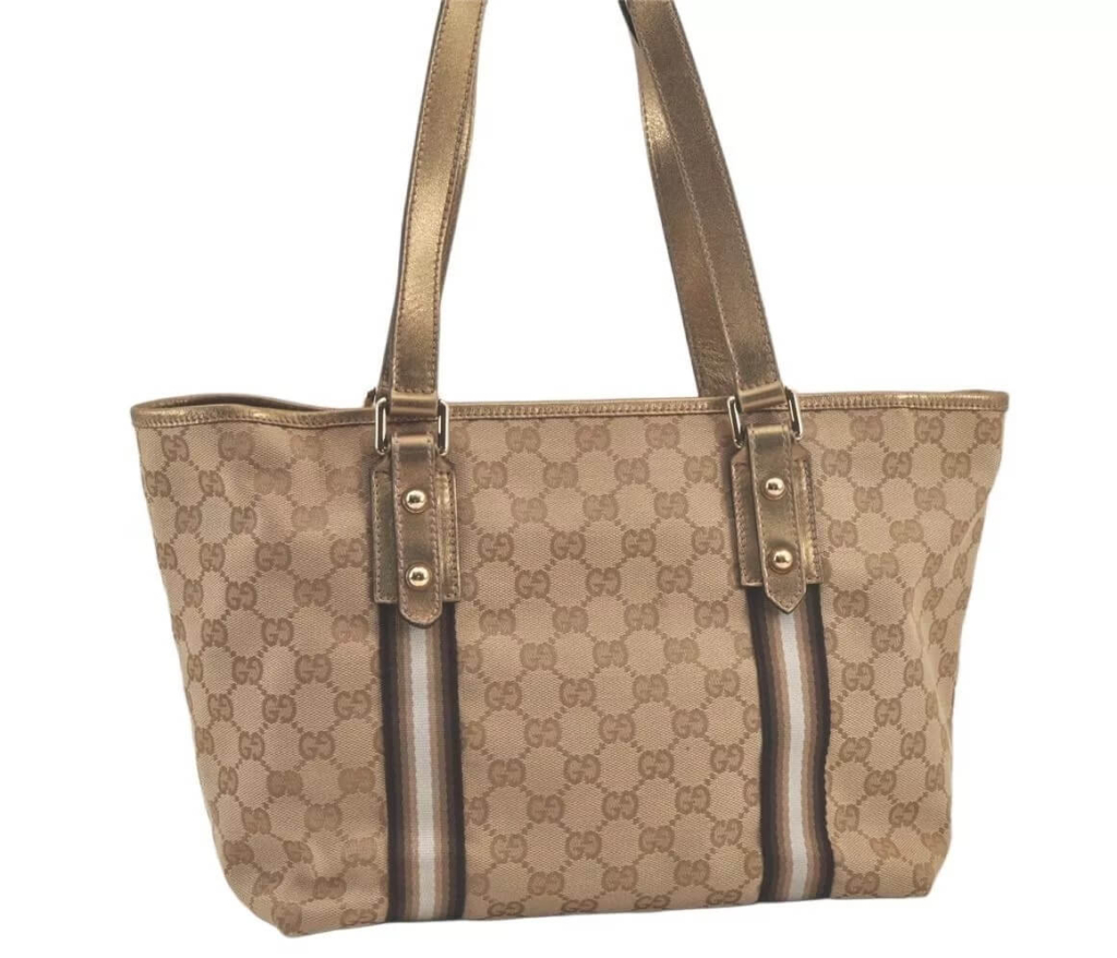 GUCCI Vintage Shoulder Tote Bag GG Canvas Leather