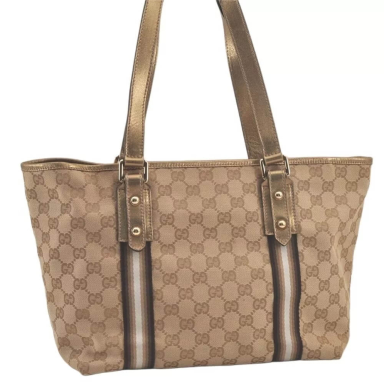 GUCCI Vintage Shoulder Tote Bag GG Canvas Leather