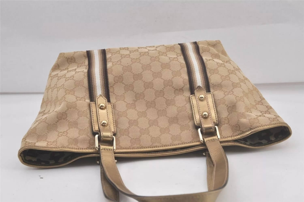 GUCCI Vintage Shoulder Tote Bag GG Canvas Leather