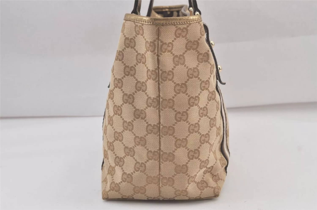 GUCCI Vintage Shoulder Tote Bag GG Canvas Leather