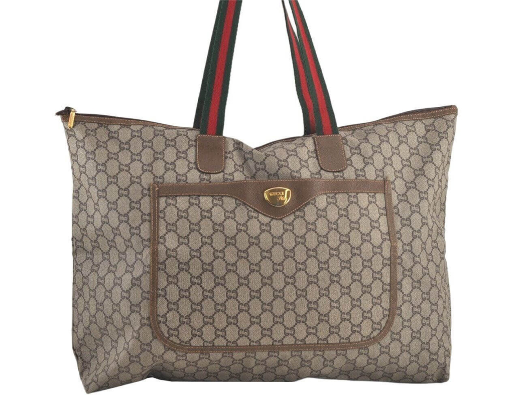 GUCCI Web Sherry Line GG Plus Travel Bag PVC Leather