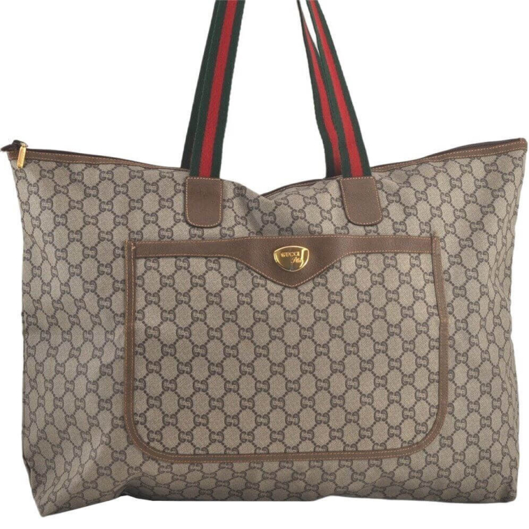 GUCCI Web Sherry Line GG Plus Travel Bag PVC Leather