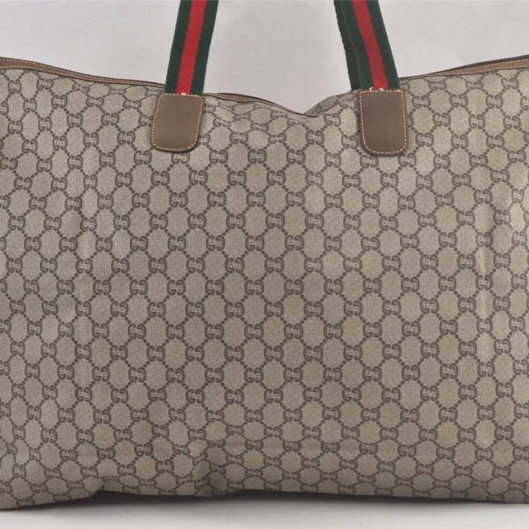 GUCCI Web Sherry Line GG Plus Travel Bag PVC Leather