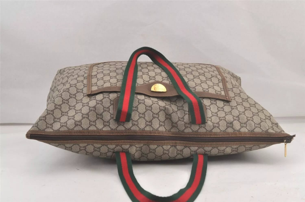 GUCCI Web Sherry Line GG Plus Travel Bag PVC Leather