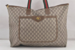 GUCCI Web Sherry Line GG Plus Travel Bag PVC Leather